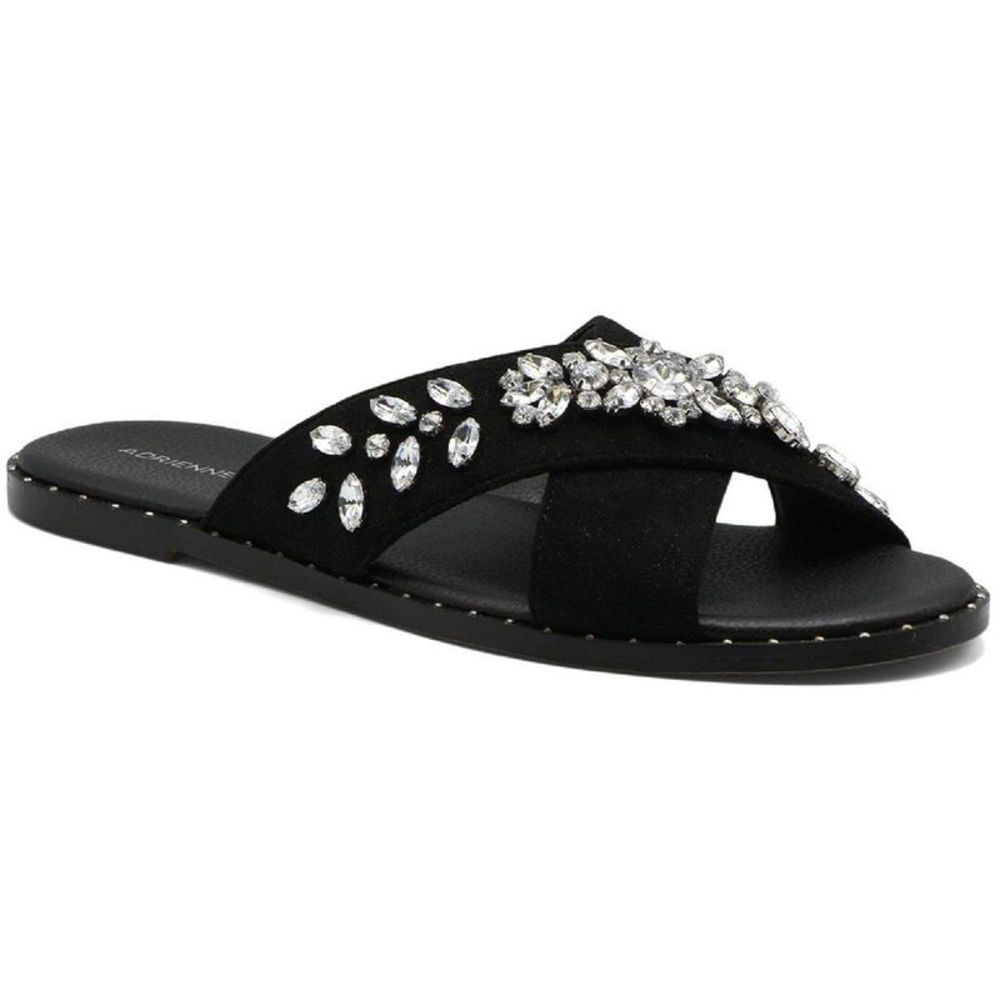 Adrienne Vittadini Black Jeweled Slide Sandals